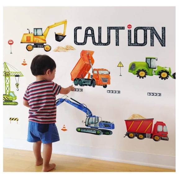 Baby Boys Construction Caution Vehicle Wall Decals Stickers Decorations - Picture 2 of 4